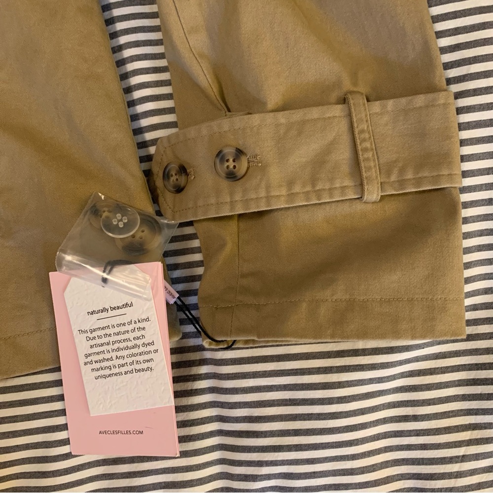 Avec Les Filles Cropped Puff Sleeve Trench Coat Tan Double Breasted XL NWT - Picture 11 of 15